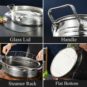 Juego de ollas de vapor ovaladas <span class=keywords><strong>para</strong></span> pescado con olla de cocina 8QT, sartén de cerámica, mandril, tapa de vidrio ventilada <span class=keywords><strong>para</strong></span> cocinar pescado al vapor, sopa hirviendo, <span class=keywords><strong>pavo</strong></span> asado - Product Image 3