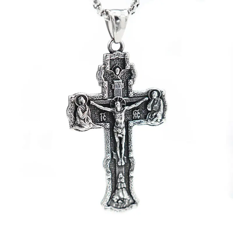 Factory Wholesale Mens Russian Orthodox Crucifix Cross Stainless Steel Pendant Necklace Chain Jewelry Accessories