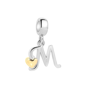 Wholesale 925 Sterling <strong>Silver</strong> Charms for Bracelet Golden Heart Alphabet Letter <strong>Pendant</strong> <strong>Initial</strong> Charms <strong>Pendant</strong> for Necklace Gift - Product Image 5