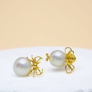22507DIY Pearl Accessories S925 <b>Silver</b> <b>Bee</b> Earnail with 6-7mm Round Beads Empty Stand and Fashionable Round Beads <b>Earrings</b> - Product Image 4