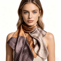 Elégant foulard en soie carré marron beige de luxe à pois imprimé personnalisé 100% soie de mûrier 70x70cm doux pour la peau pour les femmes