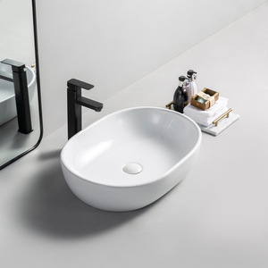 Lavabo Ovale <span class=keywords><strong>da</strong></span> <span class=keywords><strong>Appoggio</strong></span> dal Design Semplice Personalizzato, <span class=keywords><strong>Lavandino</strong></span> Bianco Liscio in Ceramica, Sanitari <span class=keywords><strong>da</strong></span> <span class=keywords><strong>Bagno</strong></span> - Product Image 1