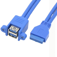 Câble d'extension double USB 3.0 femelle 20 broches à montage sur panneau, durable, PTFE PVC Nylon, charge rapide 3A, faisceau de câblage de longueur personnalisée