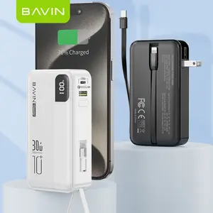 BAVIN wholesale us PC018S portable travel 10000mah fast charging power bank with cables