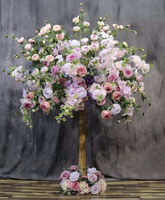O-T025 Décorations de fête de mariage personnalisées, centre de table en soie rose, arbre blanc rose, fleurs artificielles en cerisier