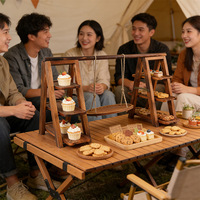 Présentoir à desserts en bois à 3 niveaux, plateau à gâteaux, étagère à dim sum, présentoir de cupcakes en bois massif pour bureau, centre de table pour mariage et fête