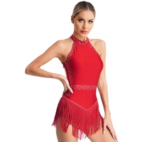 Justaucorps femme licou sans manches dos nu frange body salle de bal danse latine Costume robes de danse