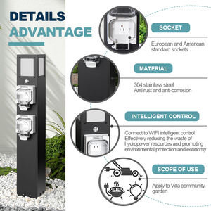 Pilier d'alimentation à double prise en acier inoxydable étanche pour <span class=keywords><strong>jardin</strong></span> extérieur avec capteur de lumière sans fil intelligent et prise de terre étanche - Product Image 3