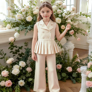 Completo estivo per ragazze, top senza maniche con colletto, pantaloni a gamba larga, stile alla moda e <span class=keywords><strong>trendy</strong></span>, set di <span class=keywords><strong>abbigliamento</strong></span> per ragazze 2-8 anni - Product Image 2