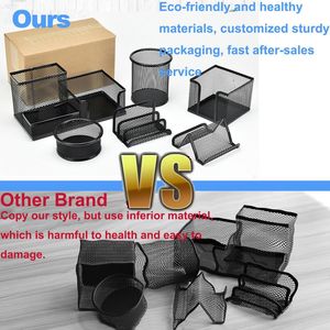 6-टुकड़ा धातु जाल डेस्क आयोजक घर कार्यालय की आपूर्ति के लिए पेन धारक और भंडारण बास्केट - Product Image 5