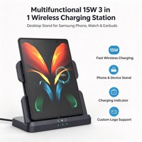 Produk Elektronik Terlaris Stasiun Pengisian Daya Nirkabel Multifungsi 3 in 1 untuk Ponsel Samsung Galaxy dan Jam Tangan 15W Logo Kustom