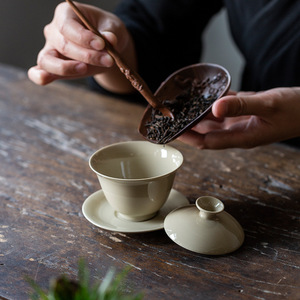 Wood Ash Three Element Gaiwan <b>Teacup</b> With Tray Heat Resistant Ceramic Household Tea Bowl For Afternoon Tea - Product Image 4