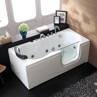 Baignoire de plain-pied intérieure Massage à remous SPA Salle de bain Jets de trempage Baignoire carrée avec porte en verre Robinet de douche