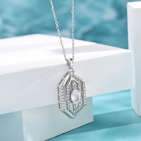 Collier pour femme en argent sterling 925 de haute qualité, pendentif géométrique en zircon taille ovale, plaqué rhodium