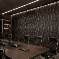 Panneau mural acoustique décoratif de style moderne, lattes en PS combinées avec un support en feutre de fibre de polyester, finition imitation bois