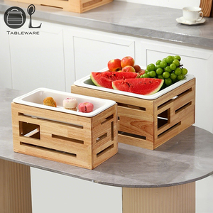 <span class=keywords><strong>OULU</strong></span> OL-WD1/3S Soporte de Madera para Exhibición de Postres y Alimentos para Catering de Bodas con Platos de Cerámica para Mesa de Buffet y Decoración de Fiestas - Product Image 2