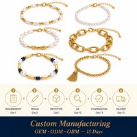 Bracelets de mode en acier inoxydable plaqué or 18 carats avec chaîne de perles, anti-ternissement, prêts à être expédiés en gros pour femmes