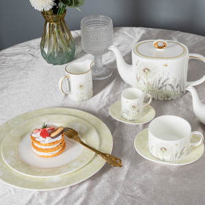 Assiettes en Porcelaine Fine P&T Motif <span class=keywords><strong>Pissenlit</strong></span>, Vaisselle Ronde de 8 et 10,5 Pouces pour Hôtels, Banquets, Traiteurs, Vente en Gros - Product Image 3