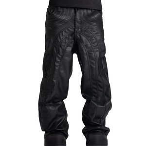 Pantaloni Cargo da <span class=keywords><strong>Uomo</strong></span> Neri Oversize in Ecopelle PU a Vita Alta con Zip Stile Decostruito Streetwear Hip Hop - Product Image 1
