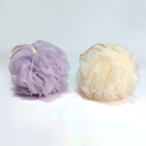 Bath Ball Bath Sponge Flower Shape Purple Beige Body Scrubber For Bathing - Product Image 1