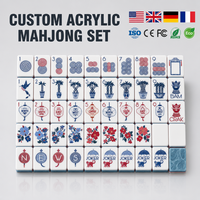 Jeu de tuiles de Mahjong personnalisé de 36 mm, 160 pièces, en acrylique gravé, motif marbre bleu feux d'artifice, tuiles de Mahjong américaines pour jeu de société classique pour adultes