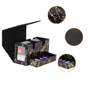 Boîte de rangement pour cartes en cuir PU marbré noir et or de qualité supérieure, double fente, étui magnétique pour cartes à collectionner, organisateur portable pour jeux de stratégie - Product Image 1