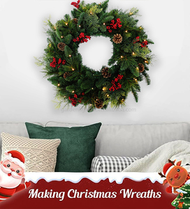 24" Pre-Lit Eco-Friendly Modern Artificial Christmas Wreath Pine Cones Red Berries <b>Battery</b> <b>Operated</b> Holiday Decor Door Window - Product Image 5