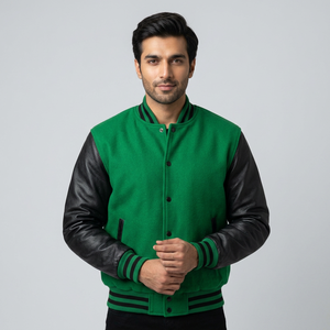 Blouson universitaire long de baseball d'hiver 2025 de haute qualité pour homme, en laine chauffante, avec logo personnalisé sur le devant et col montant - Product Image 1