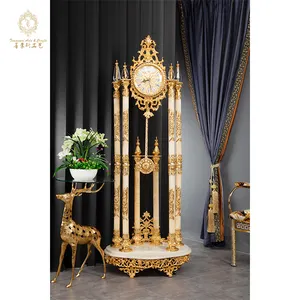 European Style Luxury Vintage Elegant Design Golden Floor Clock High Quality Grandfather Clock Standing Clock