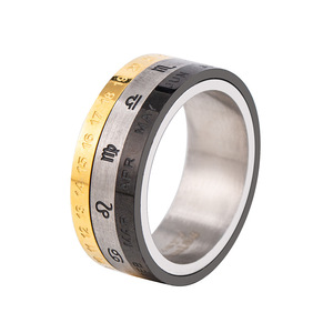 Men's <b>Titanium</b> Steel Constellation Calendar Rotating <b>Ring</b> Gold Plated Retro Fashion Jewelry Gift - Product Image 5