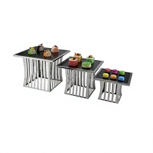 Set Of 3 Different Sizes Cake Server <b>Square</b> Shape Metal And <b>Glass</b> Cake Fruits Stand At Affordable Pricing - Product Image 1