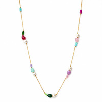 Collier long perlé en acier inoxydable plaqué or pour femme, style bohème, avec pierres naturelles, perles et corail, à superpositions, pour pull