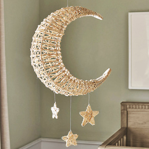 Wicker Moon And Star Wall <b>Hanging</b> Off <b>White</b> For Baby Room Decor New Baby Gift - Product Image 1