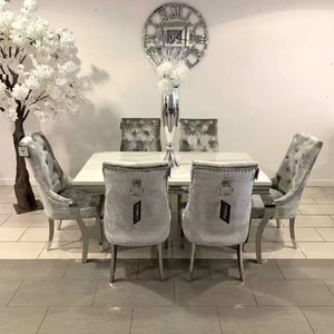 ชุดโต๊ะอาหารยอดนิยม โต๊ะอาหารหินอ่อนสีขาวเทียม พร้อมเก้าอี้ 4 ตัว ประหยัดพื้นที่ - Product Image 6