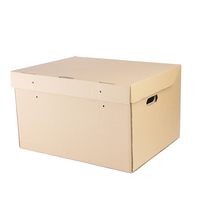Boîte d'emballage en carton ondulé Kraft avec poignées intégrées, couvercle à fermeture sécurisée, stockage en entrepôt
