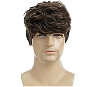 วิกผมผู้ชายสีน้ำตาล ผมสั้นหยิกธรรมชาติ  ฐานวิกโปร่งใส  ใยสังเคราะห์คาเนคาลอน สำหรับชาวยุโรปและอเมริกา - Product Image 3