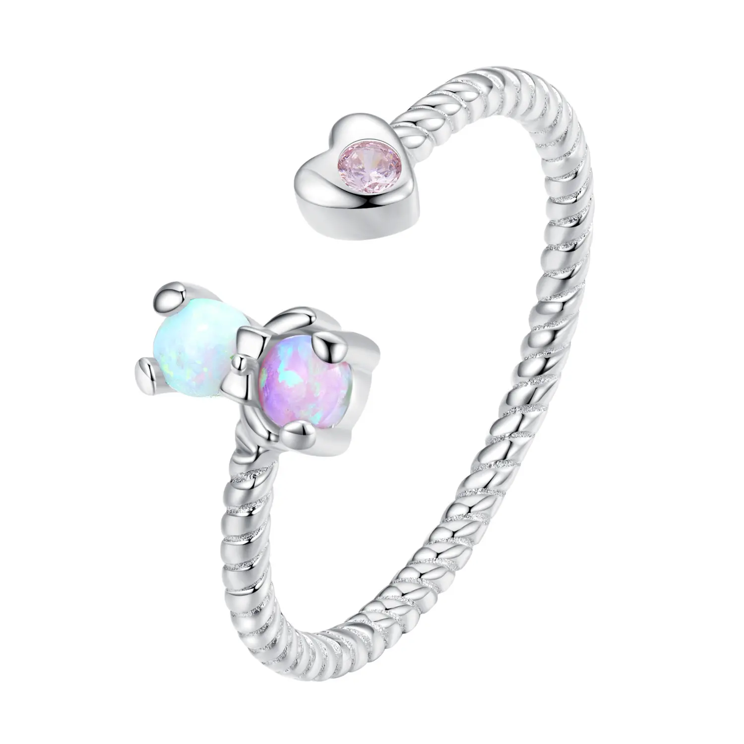 Anillos ajustables de ópalo de Plata de Ley 925 JLN para mujer, anillo de apertura trenzado de oso arcoíris, regalo de cumpleaños para niña SCR885