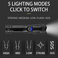 Lampe torche tactique haute luminosité 1100LM XHP50 rechargeable en alliage d'aluminium avec affichage de la puissance, zoom télescopique, lumière LED