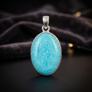 Vintage 925 Sterling <b>Silver</b> Zircon Oval Gemstone Pendant - Product Image 3