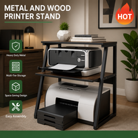 Support d'imprimante en métal et bois de qualité supérieure avec rangement multi-niveaux ; Organisateur de bureau robuste pour les scanners et les documents de la maison ou du bureau