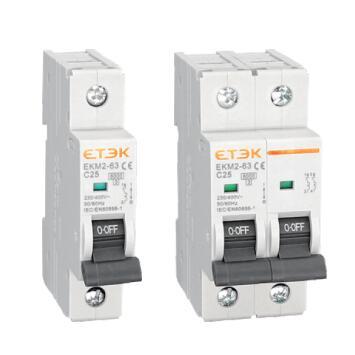 ETEK EKM2-63 6KA 1 Pole 1-63A C Curve MCB Miniature Circuit Breaker S2 Series 240/415V 6KA Breaking Capacity Energy Limiting