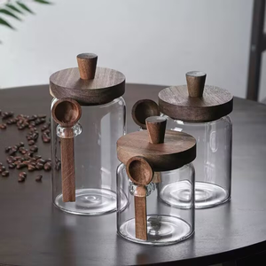 Contenants en <span class=keywords><strong>verre</strong></span> NFS pour le stockage des aliments avec couvercle en bois et cuillère, bacs de stockage alimentaire sûrs - Product Image 1