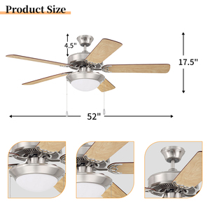 Quạt trần trong nhà hiện đại 52 inch với 5 cánh MDF, động cơ đồng AC êm ái, đèn LED, kính, bảo hành 10 năm, phòng khách - Product Image 5