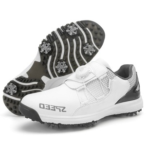 Chaussures de golf blanches pour hommes ZEEQ avec empeigne en mesh et semelle extérieure en caoutchouc, baskets de sport respirantes à crampons fixes et laçage rapide - Product Image 1
