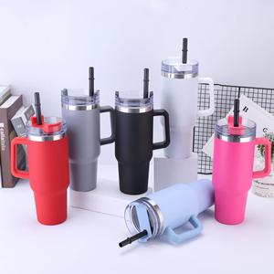 40oz Classic Reusable Stainless Steel Tumbler Handle Lid Straw Vacuum Insulated <b>Travel</b> <b>Mug</b> Custom Logo Car Office Cold Beverages - Product Image 1