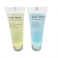 Ensemble de produits de toilette pour hôtel en plastique jetable de 30 ml avec logo personnalisé, shampooing, après-shampoing, gel douche