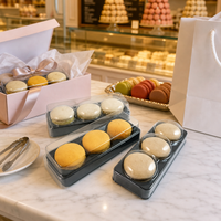 Plateau à macarons en PET transparent recyclable de luxe, 3 cavités, pour emballage de pâtisserie, avec couvercle, vente en gros