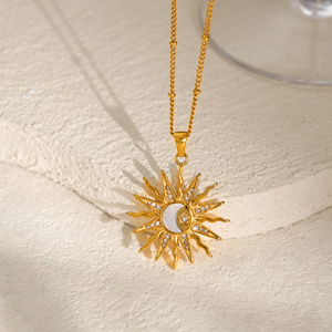 Myneck Jewelry-18K alla moda placcato oro in acciaio inox Boho <span class=keywords><strong>collana</strong></span> a maglie lunghe <span class=keywords><strong>con</strong></span> <span class=keywords><strong>ciondolo</strong></span> stella <span class=keywords><strong>luna</strong></span> <span class=keywords><strong>sole</strong></span> per cristiani - Product Image 4