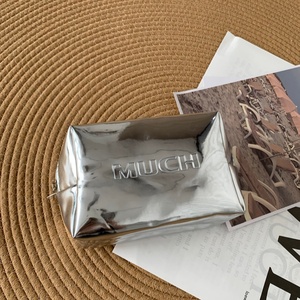 7 Inches <b>Silver</b> PU Leather Large Eco-Friendly Cosmetic <b>Bag</b> Embossed Logo Makeup <b>Bag</b> for Women Waterproof Travel Zipper Pouch - Product Image 5