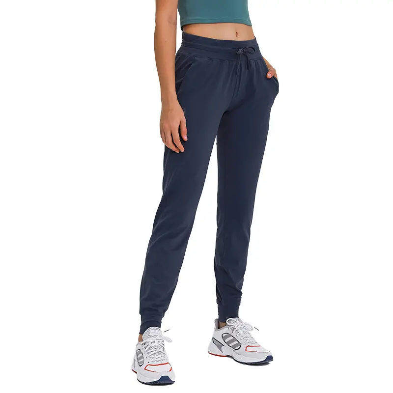 D19069 Joggers ligeros para mujer con bolsillos 87% Pantalones deportivos de nailon con cordón para correr, pantalones de chándal sueltos relajantes
